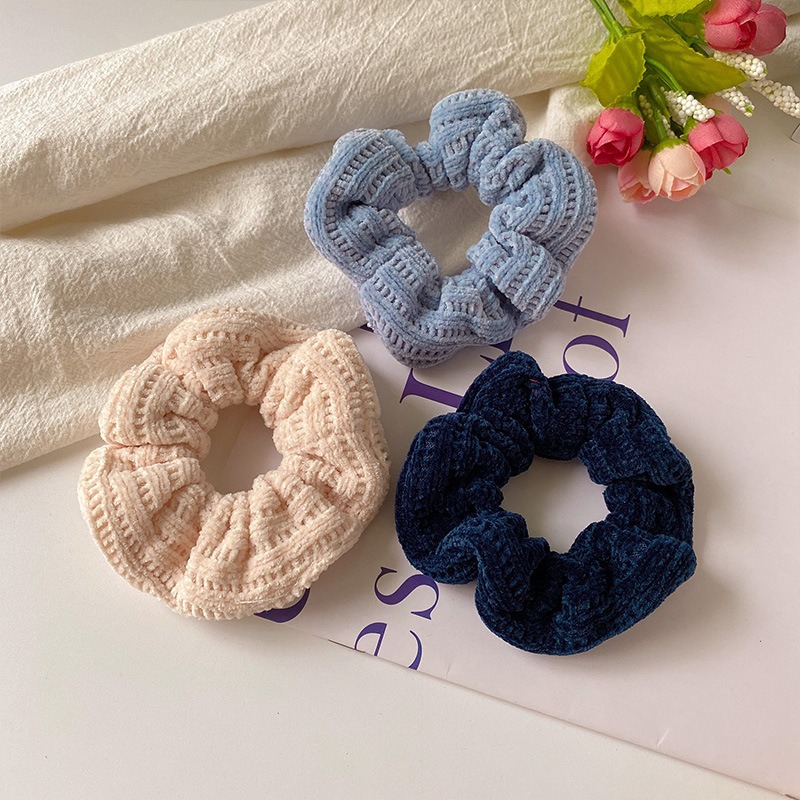 Thickened plaid colon ring simple retro fat bowel ring high elastic durable colorful hair cord high ponytail hair adornment ring_voghion.com