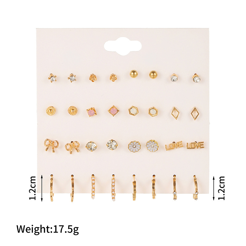 Korean fashion pearl rhinestone earrings small daisy LOVE star geometric earrings set wholesalepicture1