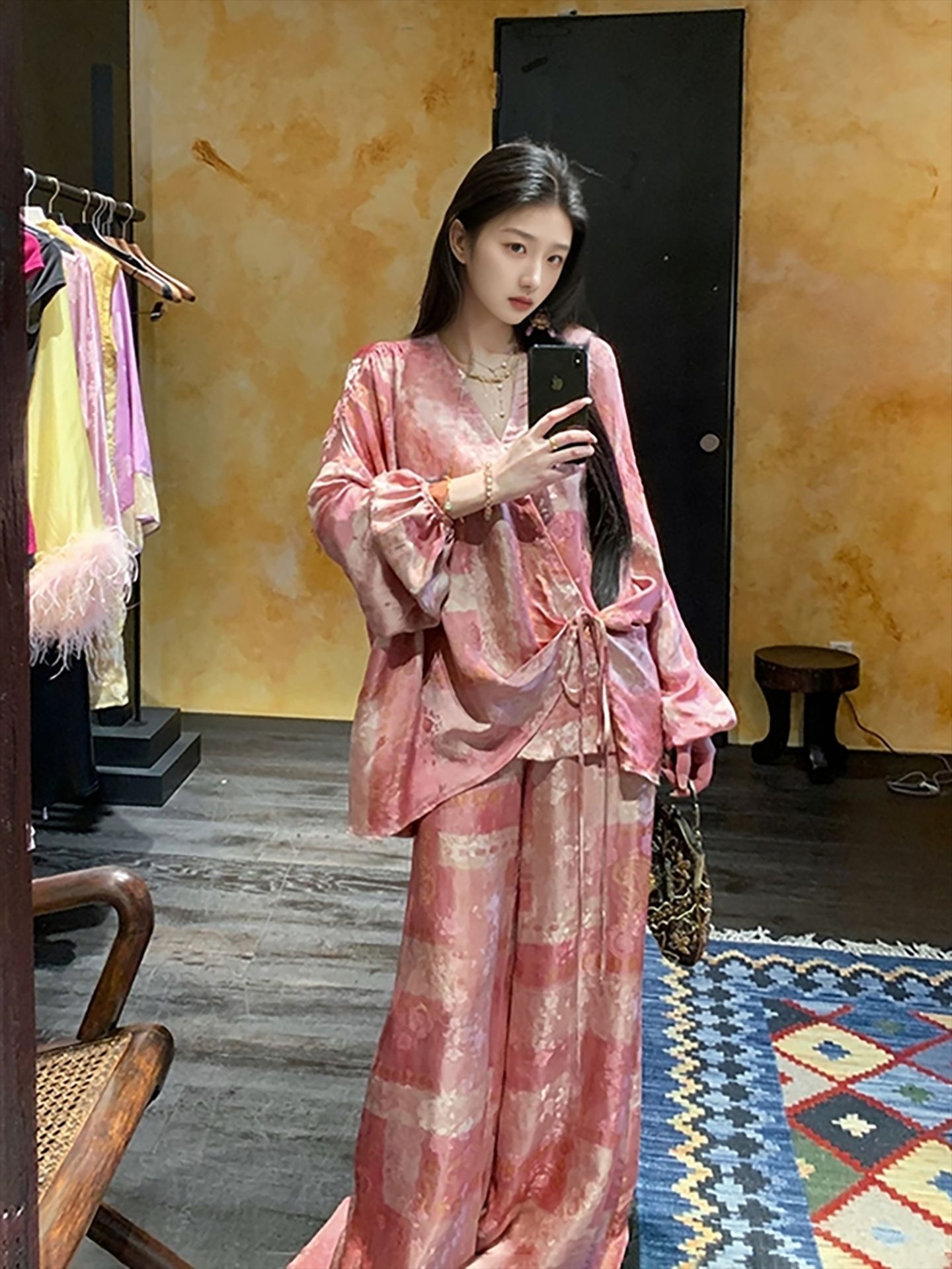 Bộ áo ghi lê và quần ống rộng in họa tiết phong cách Trung Quốc mới mùa hè N6002 — áo ghi lê, quần dài