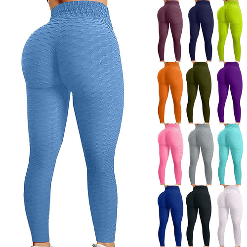 European size Amazon sports quick-drying fitness casual pineapple grid yoga pants butt-lifting bubble pants women's multi-color trousers