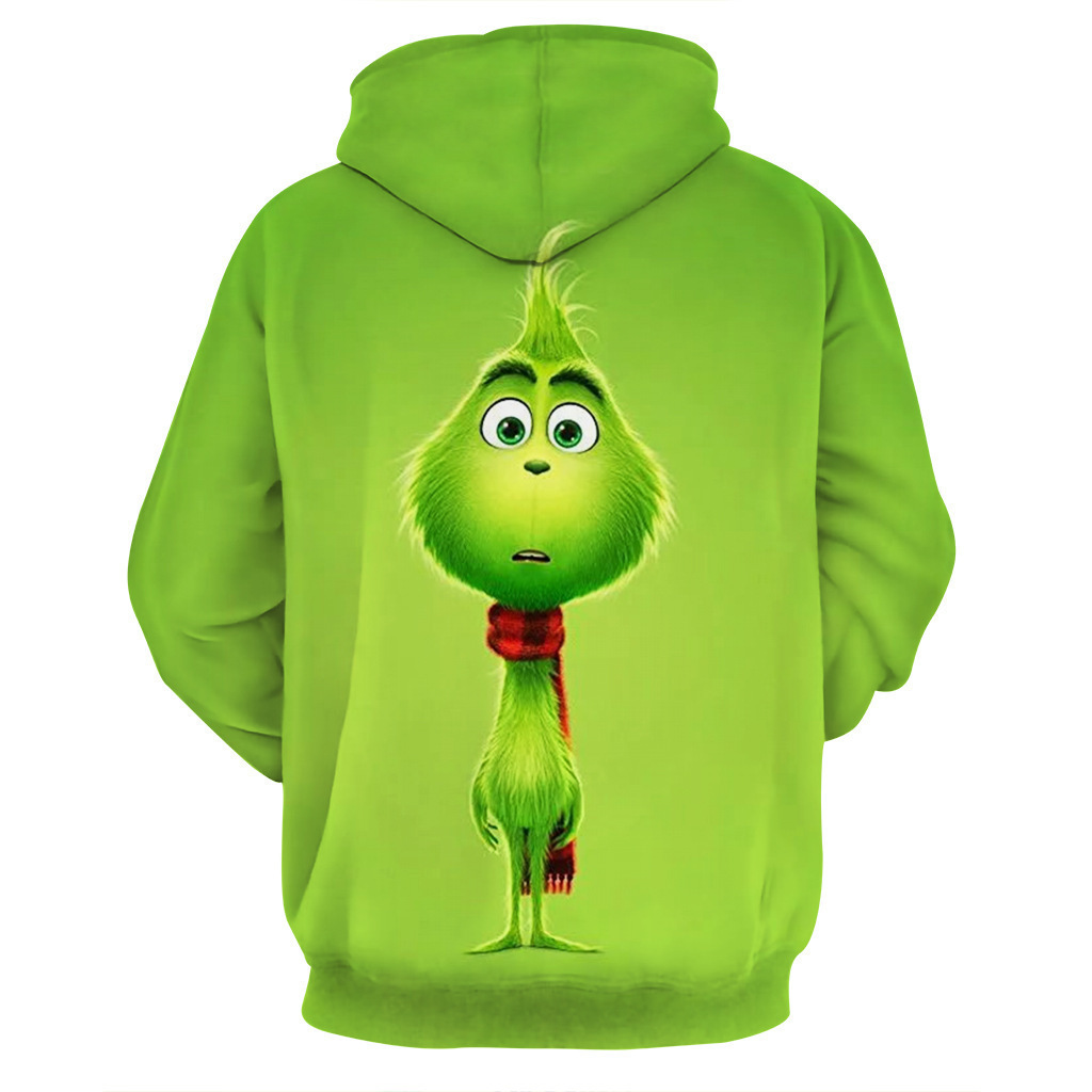 2024 Navidad piel verde extraño Grinch 3D Impresión digital suéter con capucha traje de dos piezas