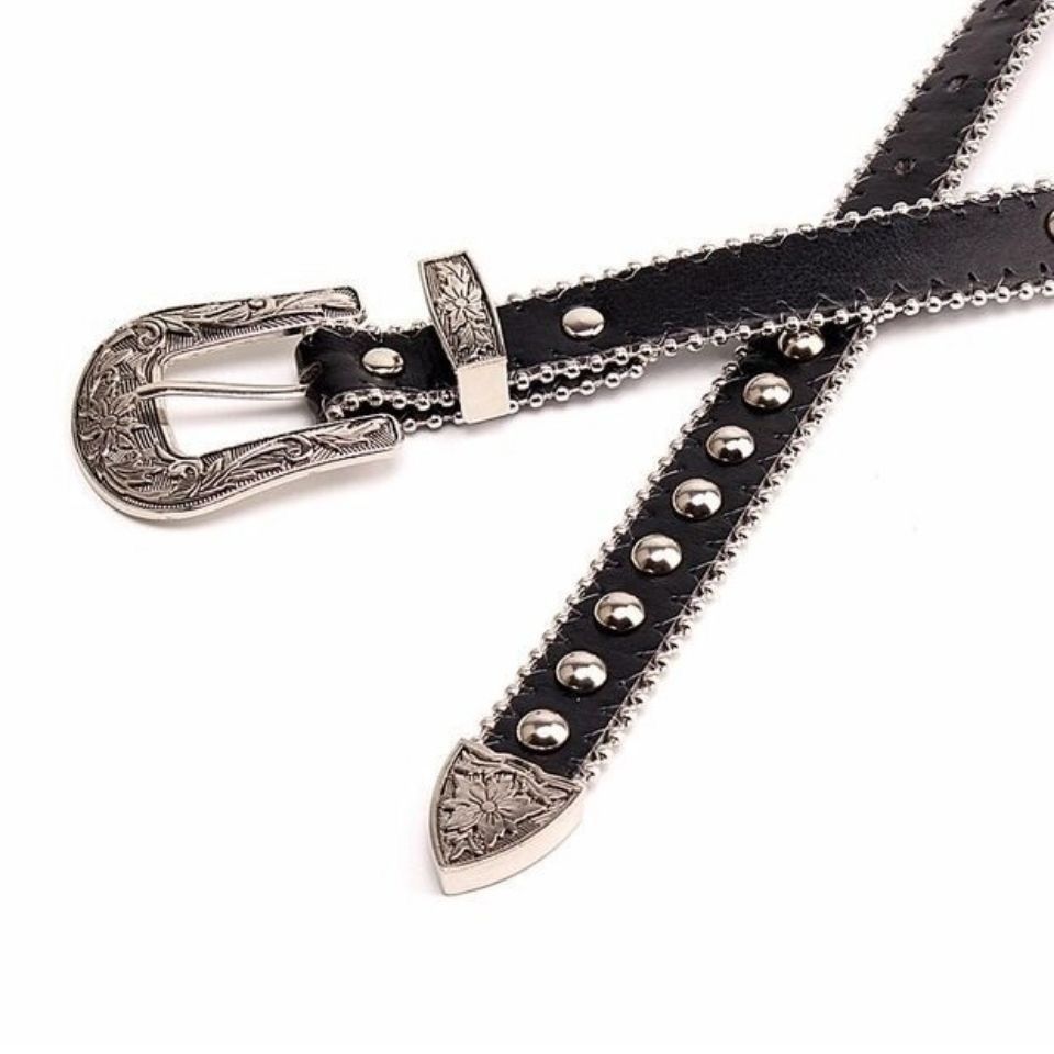 Retro Pentagram Round Pu Leather Rivet Women's Leather Belts display picture 2