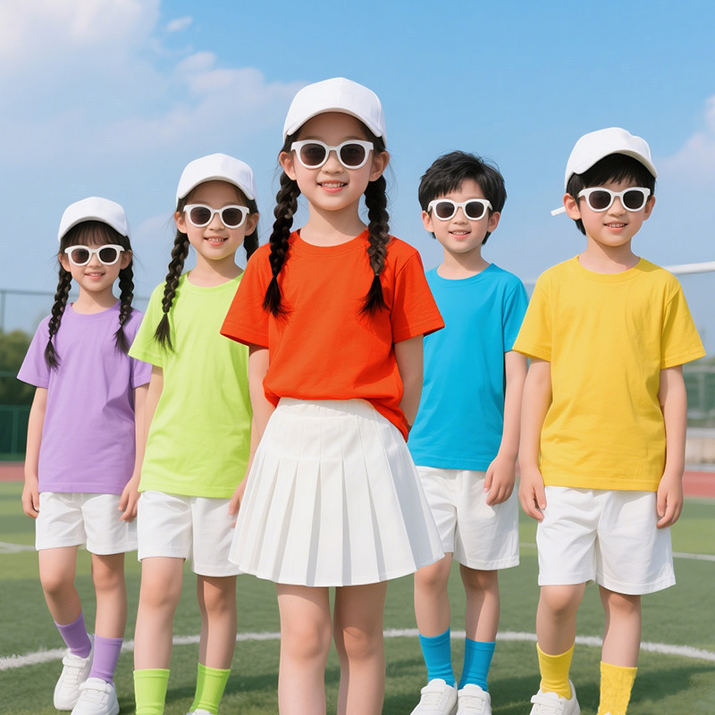 Children's Colorful Short-Sleeved T-Shirts, Kindergarten Dopamine Performance Clothes, Primary School Students' Graduation Class Uniforms, Summer Camp Family Outfits Children's Colorful Short-Sleeved T-Shirts, Kindergarten Dopamine Performance Clothes, Primary School Students' Graduation Class Uniforms, Summer Camp Family Outfits