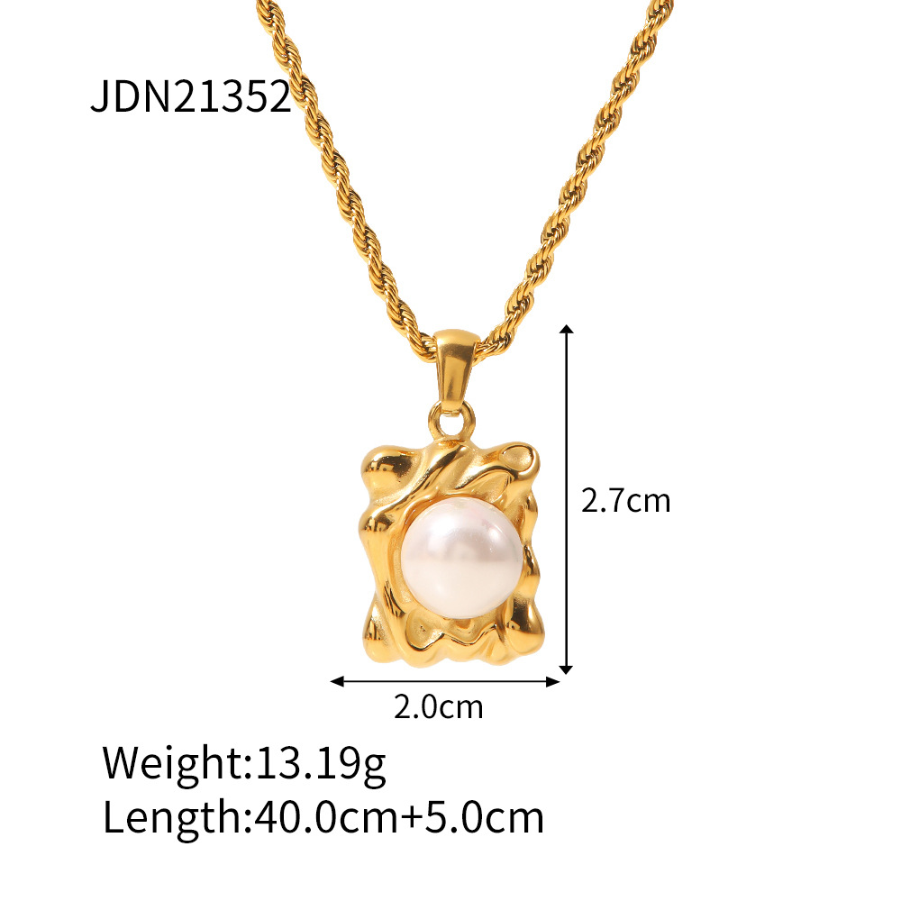 Elegante Geométrico Acero Inoxidable Chapado En Oro Perlas Artificiales Collar Colgante display picture 6