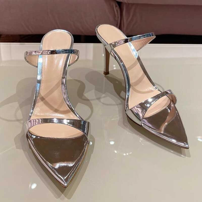 Sheepskin Version ~ Silver Pointed Toe Stiletto Heels 2025 Summer New Style Beautiful Elegant Sandals and Slippers for Women to Wear Exquisite