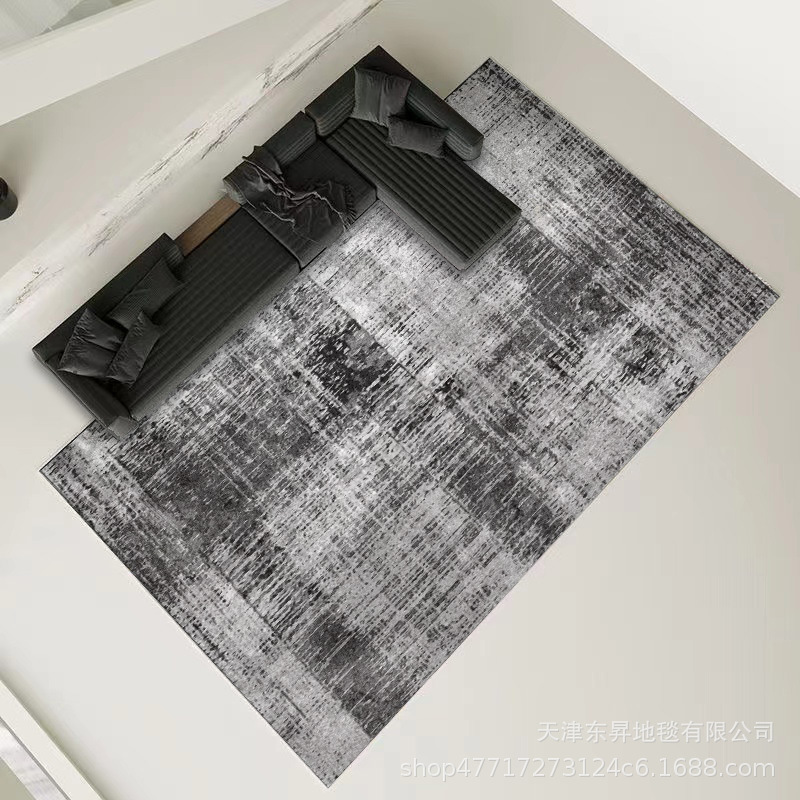 Minimalist Postmodern Abstract Black Velvet Area Rug for Living Room Lazy Sofa Coffee Table Bedroom Bedside Stain-Resistant Mat