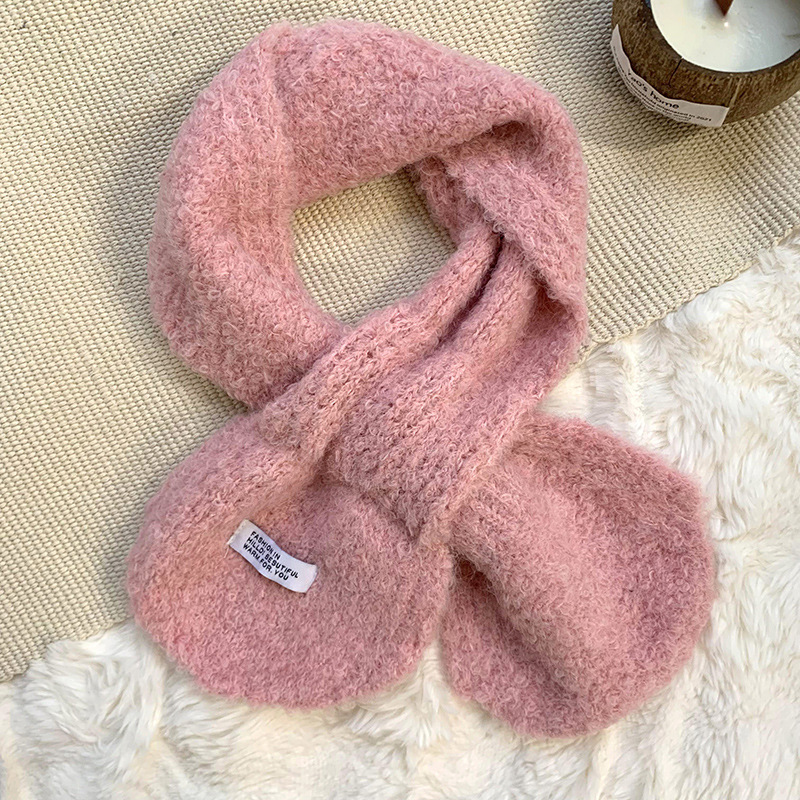 Otoño y invierno bufandas mujeres 2025 nuevo estilo coreano orejas de color sólido pequeño cuello de punto lana bufandas cruzadas