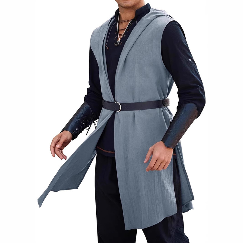 Cross-Border Medieval Renaissance Hooded Cloak Viking Knight Sleeveless Top Halloween Stage Performance Costume