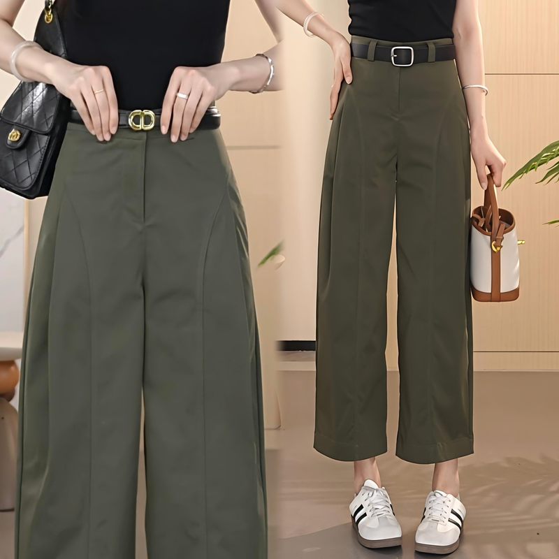 2026 Summer Thin Military Green Cropped Curved Pants for Women, New Soft and Comfortable High-Waisted Slimming Casual Pants 2026 Summer Thin Military Green Cropped Curved Pants for Women, New Soft and Comfortable High-Waisted Slimming Casual Pants