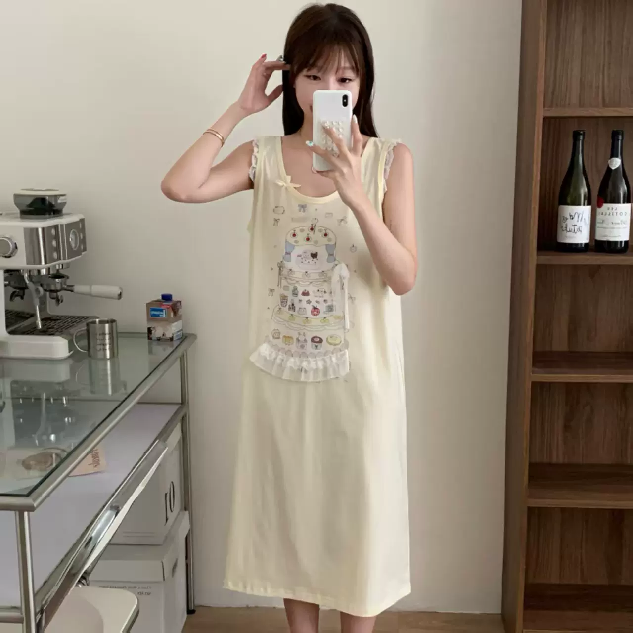 2025夏季甜美蕾丝蝴蝶结蛋糕无袖背心裙宽松休闲家居服可外穿