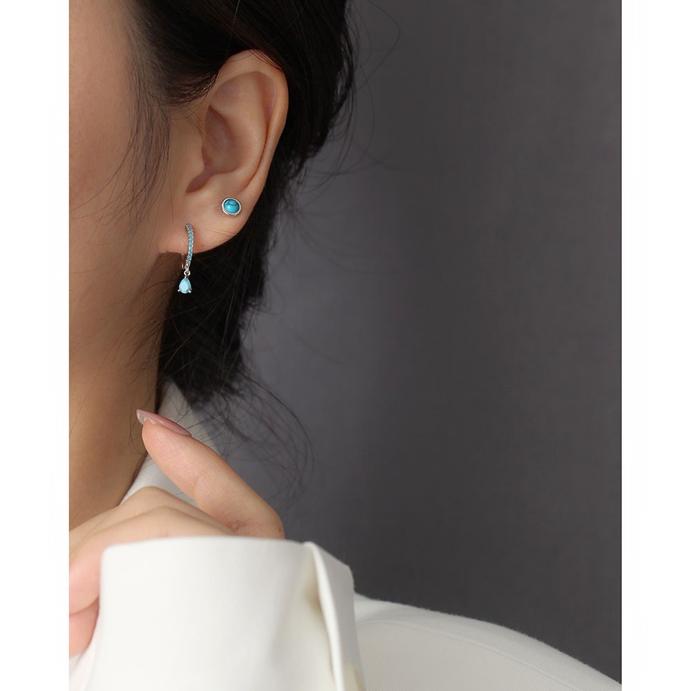 Simple Style Geometric Sterling Silver Ear Studs Plating Turquoise 925 Silver Earrings