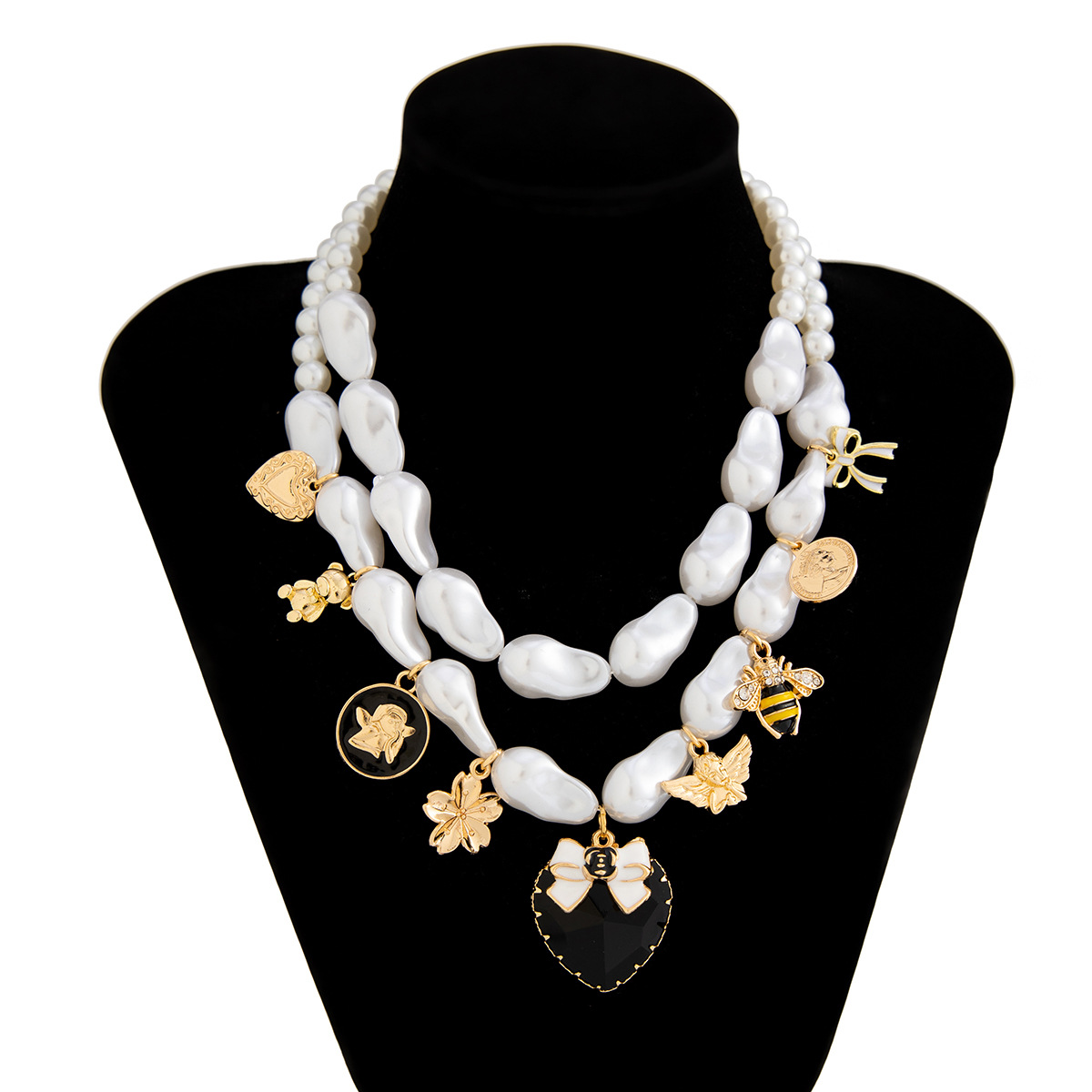 34g Weight Lobster Trigger Clasp Closure Clasp Closure Type Alloy Pendant Material Necklace Classification Pearl Chain Material Beaded Chain Chain Type 1 Piece Quantity Holiday, Daily Occasion Imitation Pearl, Alloy Material Heart Shape, Flower Pattern All Seasons Season Women's Gender Plating Design Sweet Style Women's Imitation Pearl Alloy Beaded Chain Plating Heart Shape Flower Necklace Imitation Pearl Jewelry 5