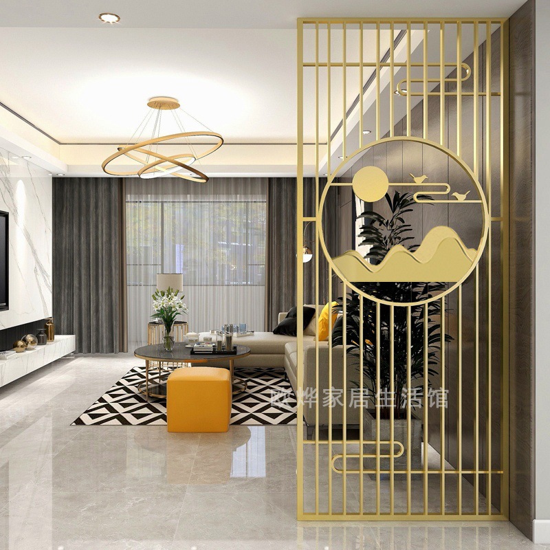 Modern Chinese Style Iron Screen Dividers for Living Room Entrance Door, Hallway, Stainless Steel Office and Restaurant Decor, Luxurious
