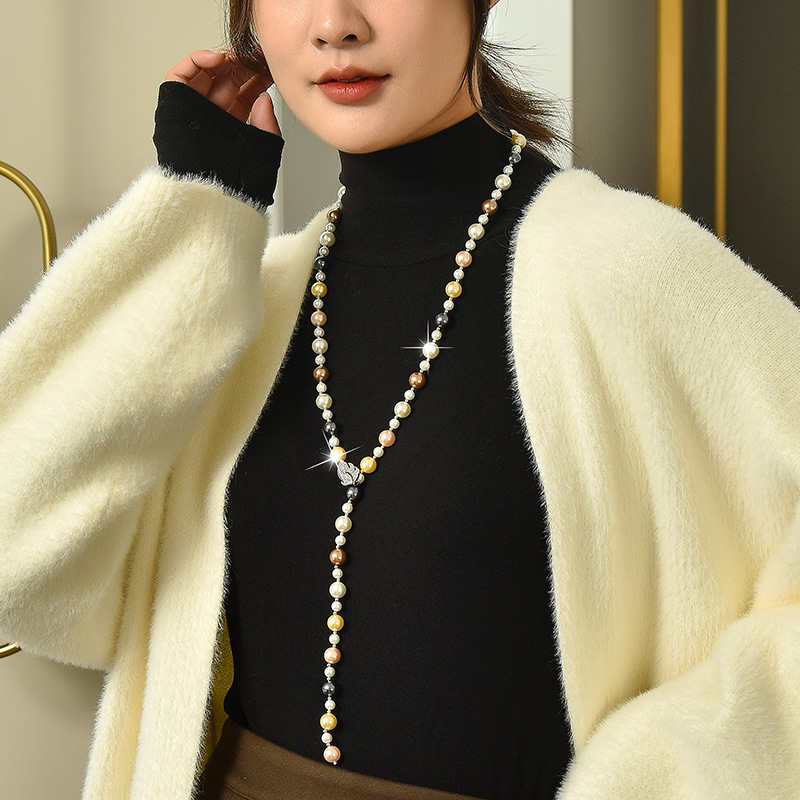 Factory Direct Pearl long necklace women's high-grade Leaf Pearl sweater chain elegant all-match autumn and winter accessories