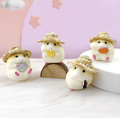 Hamster Car Ornaments Decompression Car ornaments - straw-hat-yellow-hamster-four-piece-set