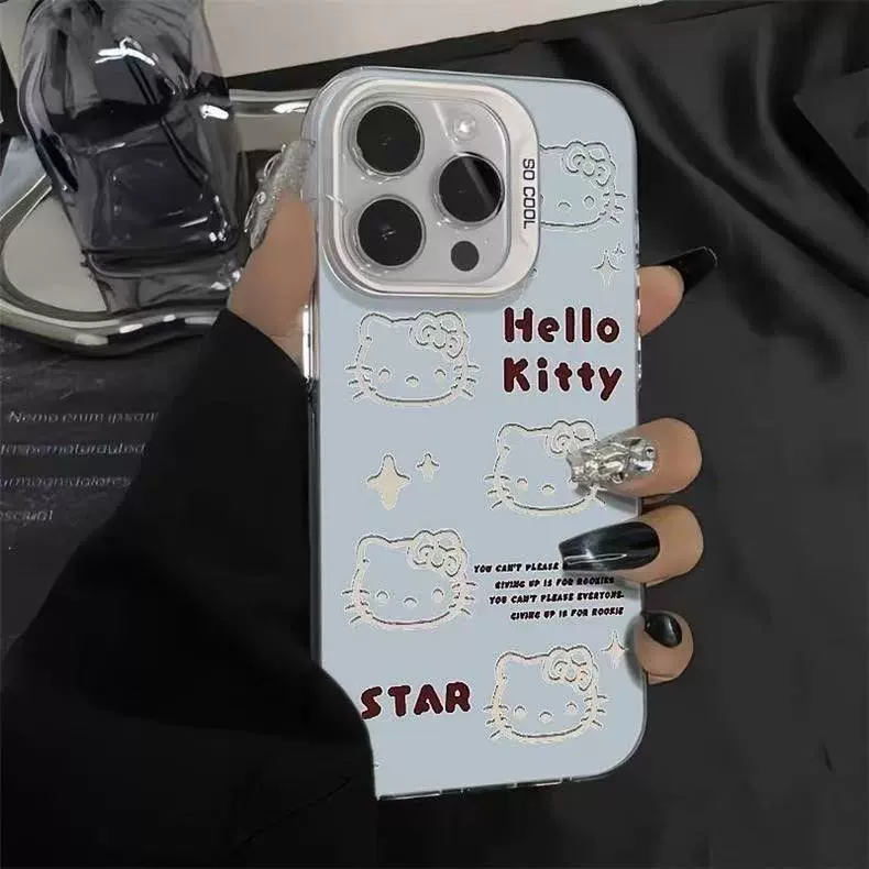 Чехол для телефона Hello Kitty, совместим с iPhone 13–17, IMD серебристый/розовый, мягкая рамка ТПУ