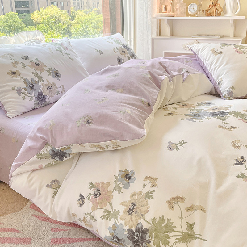 Ropa de cama de algodón de cuatro piezas de algodón 2025 nuevo estilo fresco edredón floral ropa de cama de dormitorio de tres piezas para cuatro estaciones