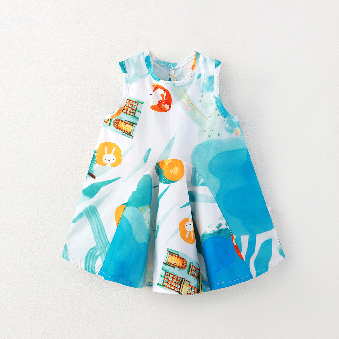 Vestido de niñas vestido de princesa de algodón 0 - 6 años de verano vestido largo impresión coreana en forma de A