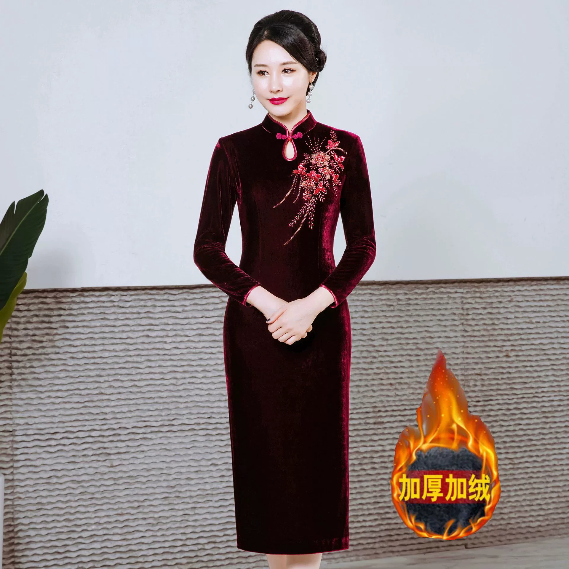 Шэньчжэнь высокого класса платье Cheongsam утолщенные осень и зима Новый тонкий толстый необязательный свадебный банкет плюс размер мать-в-законе платье
