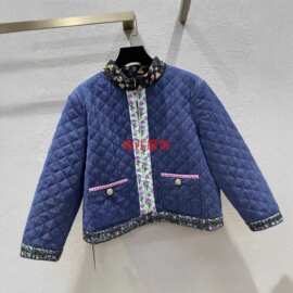 菱形绗缝年深圳女装南油新品拼色格花卉牛仔外套秋冬高品夹棉