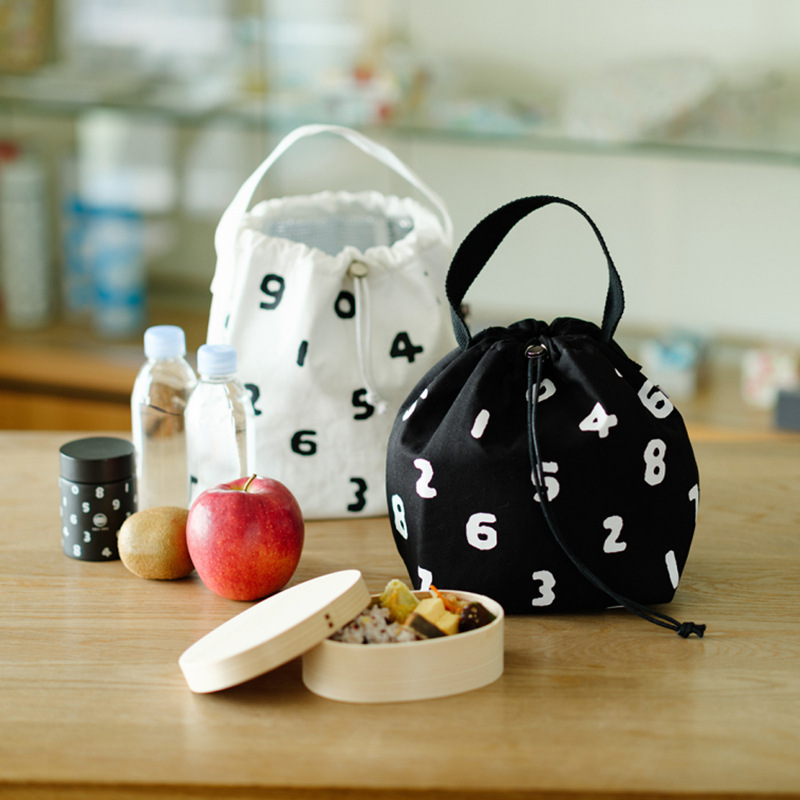 Japanese Women's Canvas Tote Bag Handbag Digital Thermal Insulation Drawstring Handbag Simple and Stylish Lunch Bag