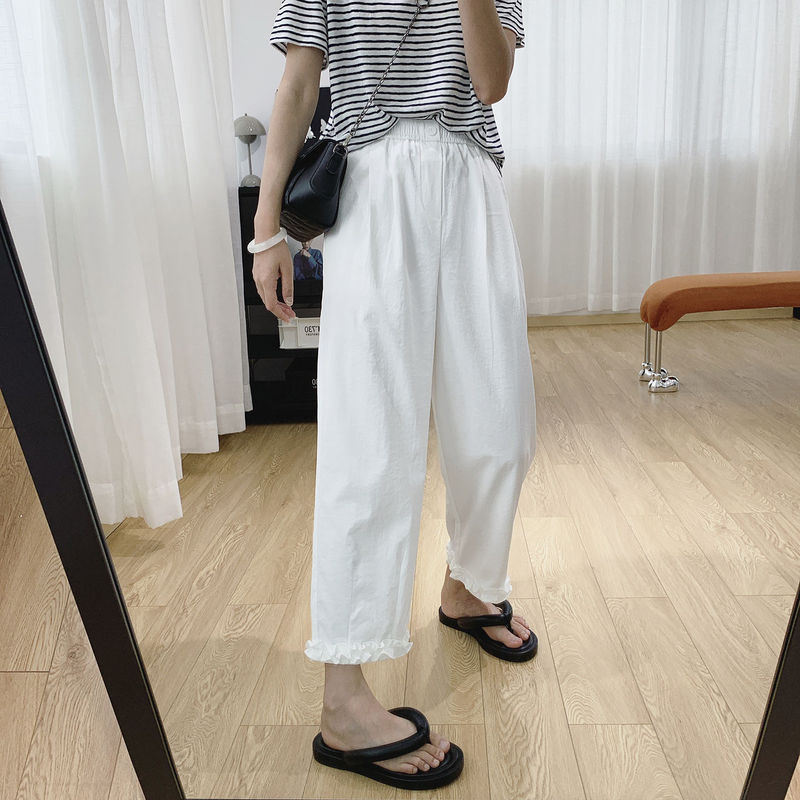 女性用の耳の形をしたルーズストレートカジュアルパンツ、夏用の薄い9点アイスシルク速乾パンツ、軽くてスリムなハーレムパンツ|undefined