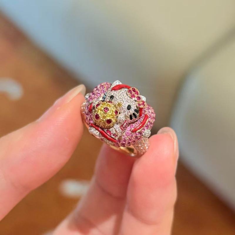 哈喽kt猫镶钻戒指女小众简约清新气质甜美可爱少女心卡通时尚戒指|undefined