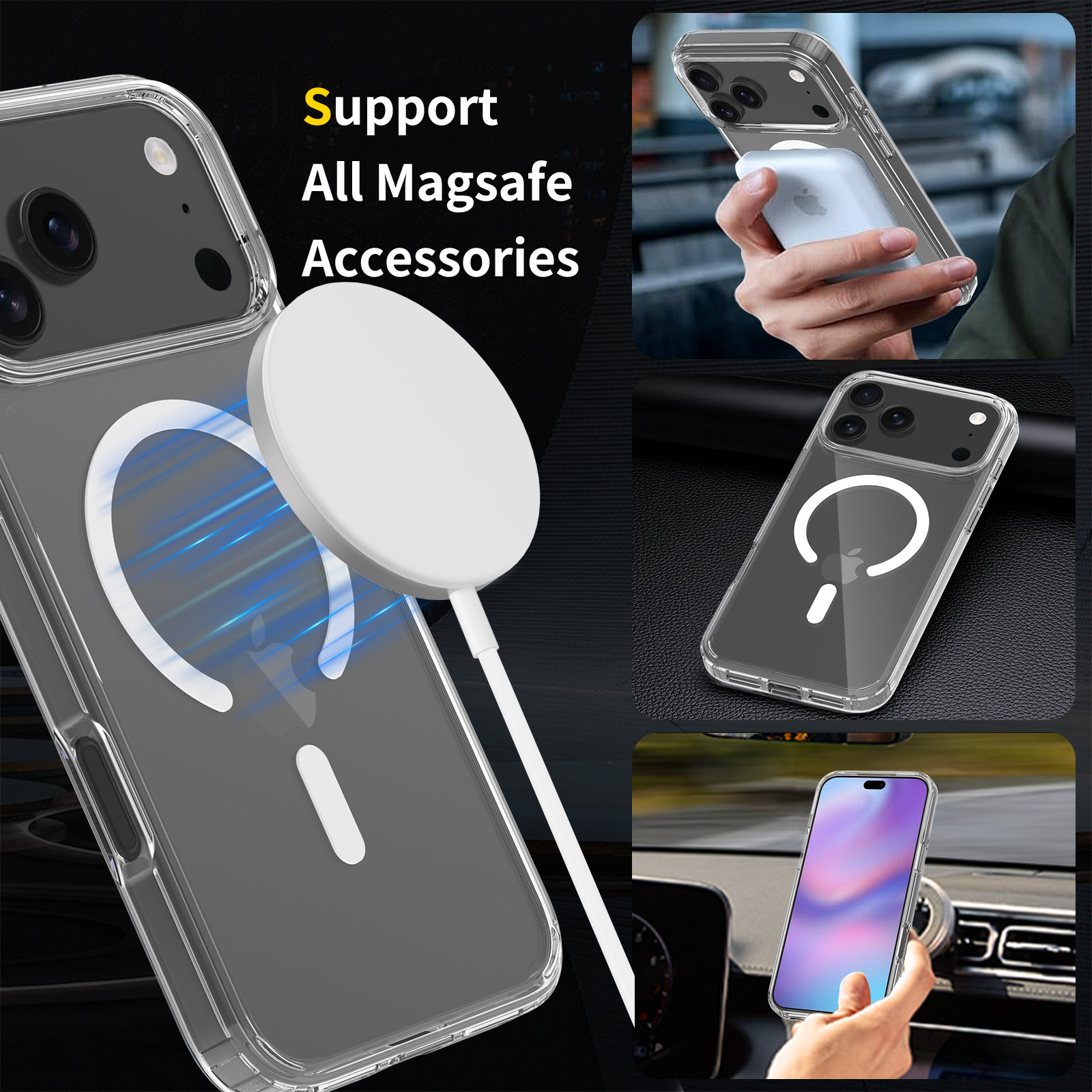 Aplicable iphone17Promax funda protectora de manzana MagSafe magnética de cáscara dura transparente acrílica