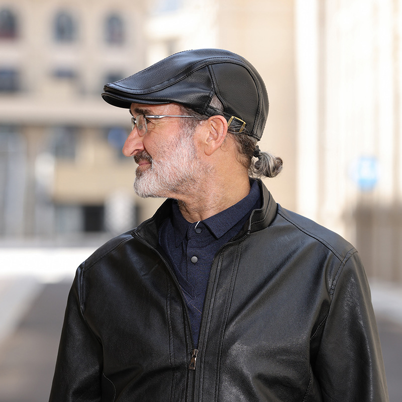 Casquillo de cuero de los hombres de piel de oveja artificial boina sombrero de cuero ancianos sombrero delantero sombrero de cuero artificial