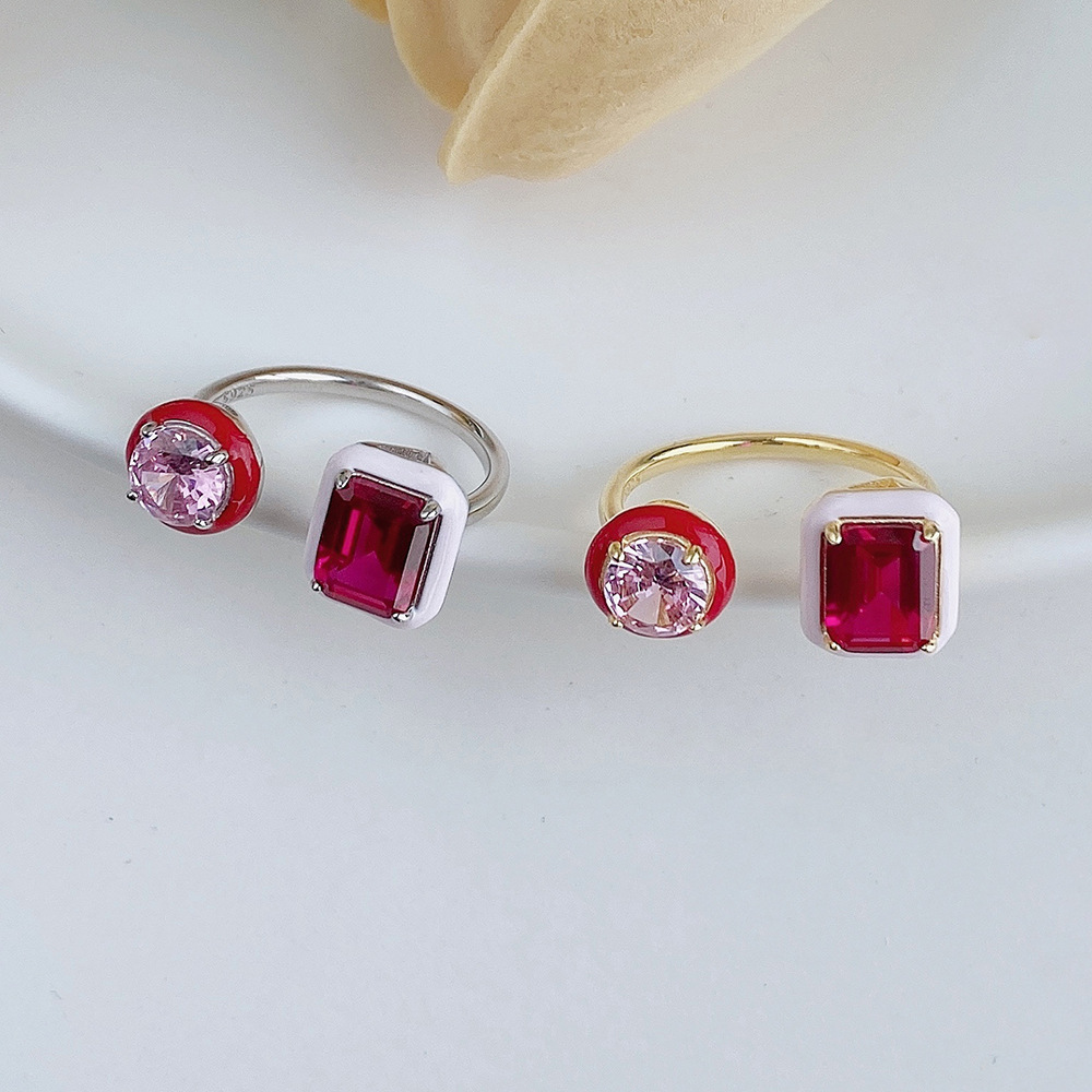 Fashion Water Droplets Heart Shape Sterling Silver Plating Inlay Zircon Open Ring 1 Piece