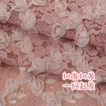 热销爆款 现货批发立体多色蕾丝绣花面料 盘带绣玫瑰花盘带绣花布