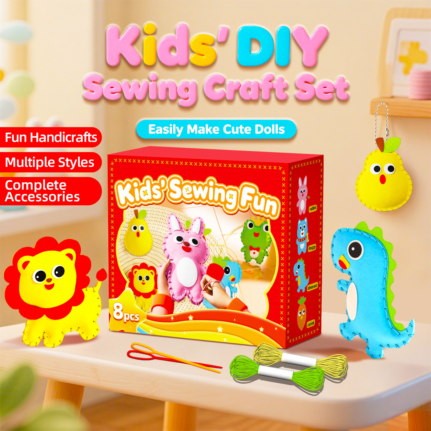 Children's Sewing Fun English Version DIY Cross-Border Children's Educational Toys Handmade Creative Material Kit Sewing Fun for Girls