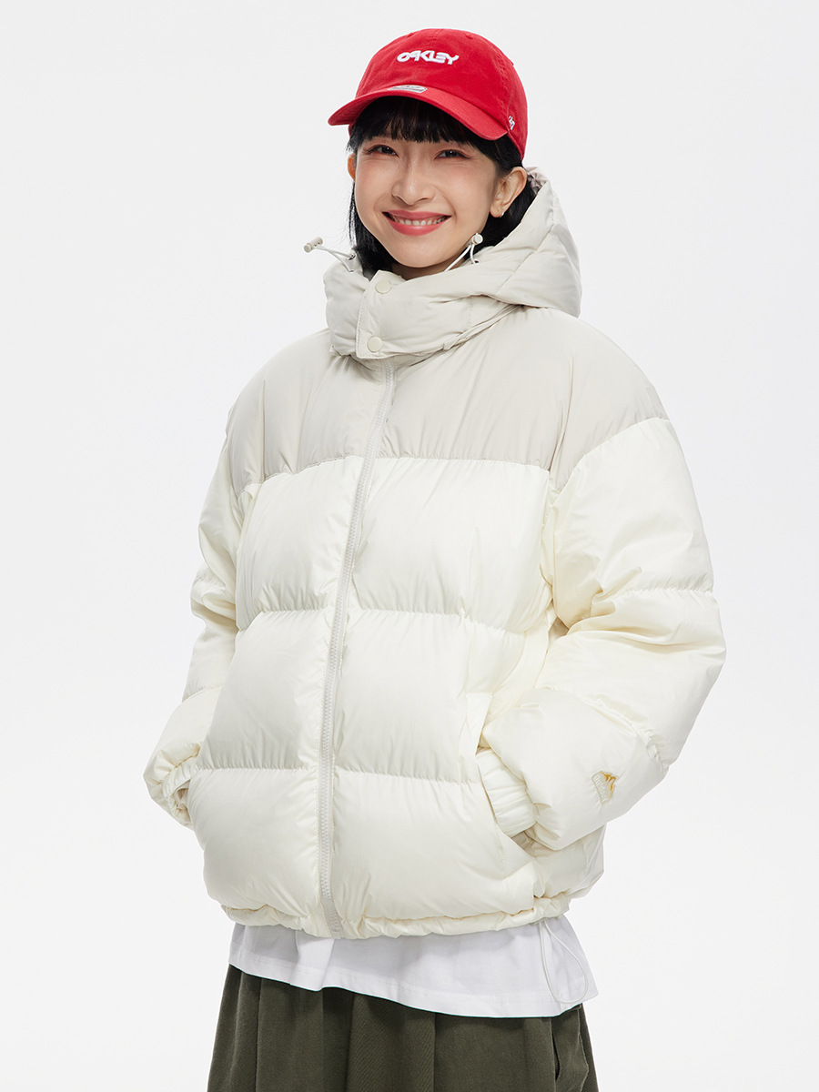 Ru Meng invierno nueva costura contraste color 90 terciopelo impermeable a prueba de viento abajo chaqueta desmontable sombrero engrosado pan esquí traje