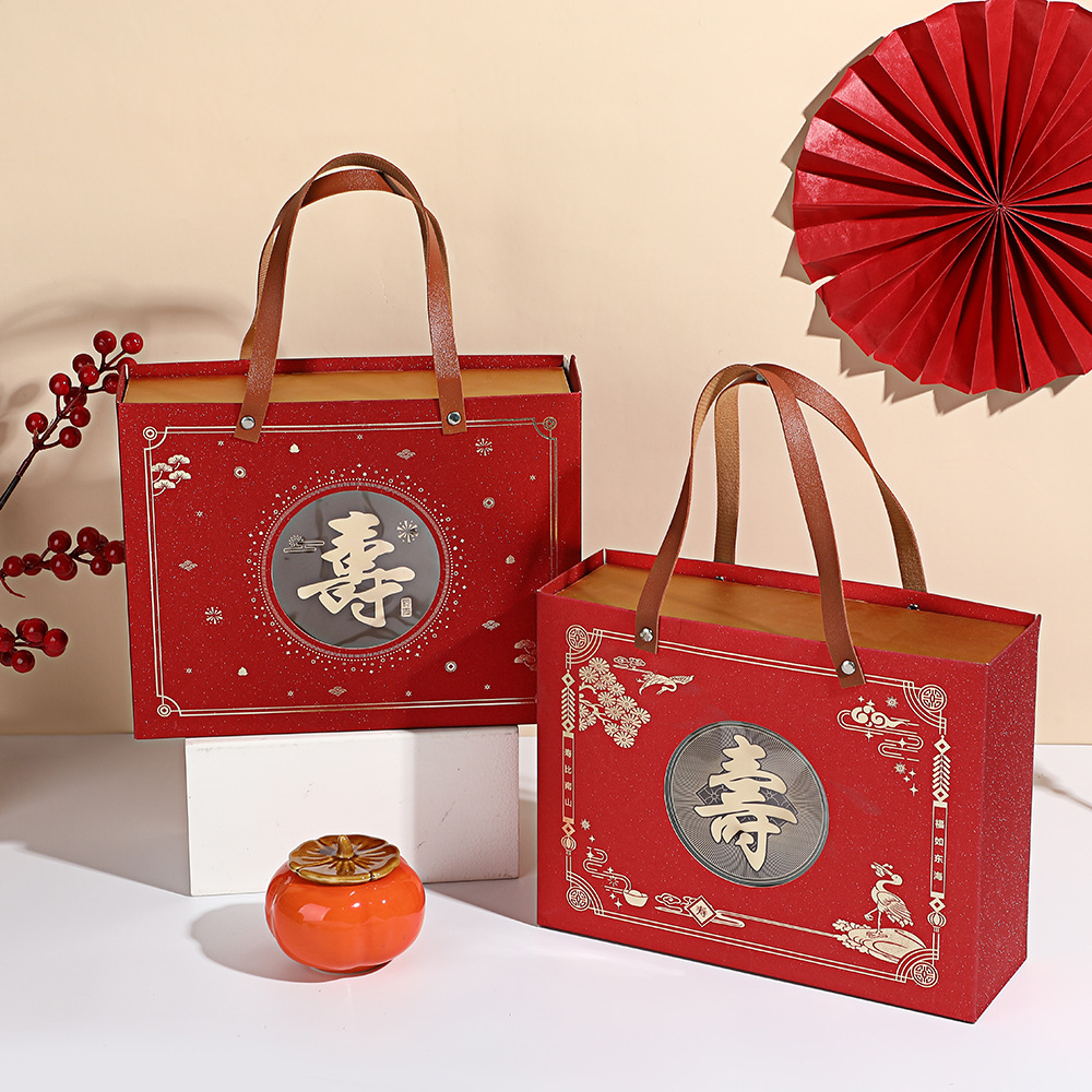 chinese birthday banquet gift box drawer birthday gift tassel hand gift wedding candies box gold leaf longevity portable gift box