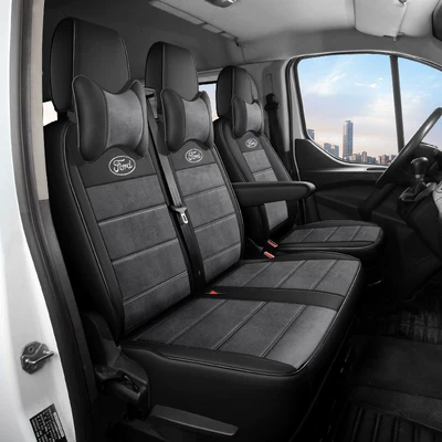 Transit New Generation Car Seat Modelə uyğun (Original) oturacaq örtükləri - black-and-dark-gray-leather-plus-plush-3-seater-default-item