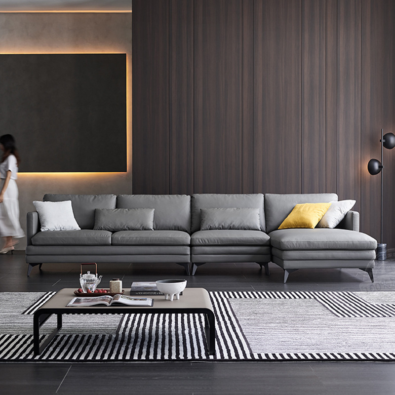Sofá de cuero combinación de esquina sofá de cuero minimalista italiano chaise simple sofá moderno muebles de sala