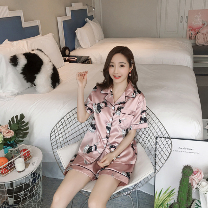 Sudeste asiático transfronterizo de verano de seda camiseta de hielo cardigan con solapa de manga corta ropa de seda set comercio exterior