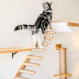 实木壁挂式猫床猫咪飘窗窗台爬架悬挂猫窝玩具可拆卸猫吊床猫跳台