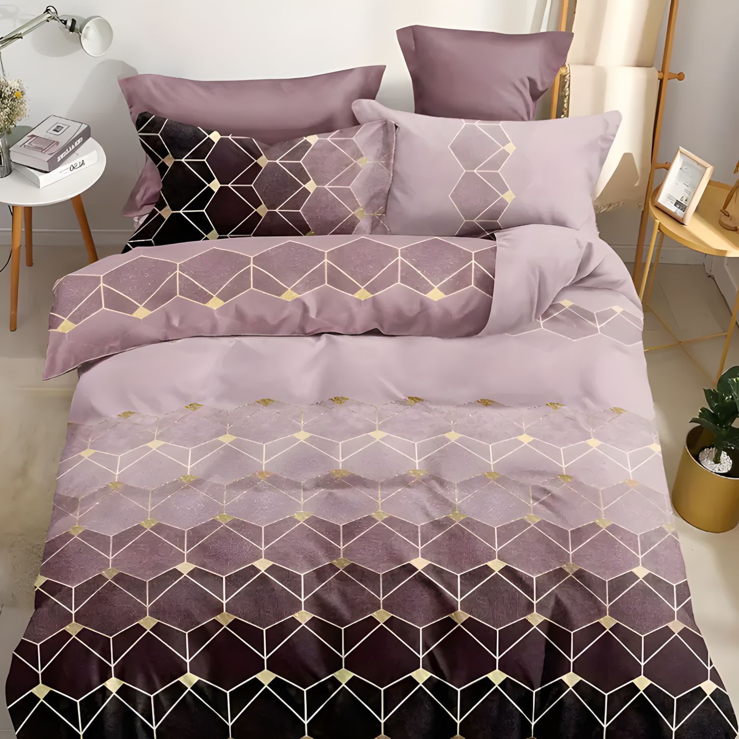 TEMU / JIT Transfronterizo Visita al hogar lujoso ligero de lujo patrón de mármol geométrico 3D impresión digital Kit de colcha