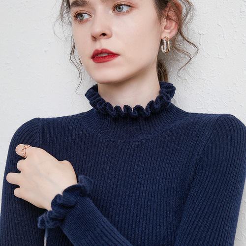  new fungus lace half turtleneck sweater women's pullover short autumn and winter bottoming shirt tight knitted sweater