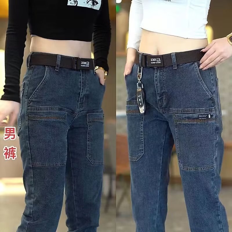 봄과 가을 남성용 6포켓 스트레치 청바지 남성용 새로운 하이엔드 슬림 스트레이트 캐주얼 멀티 포켓 데님 바지
