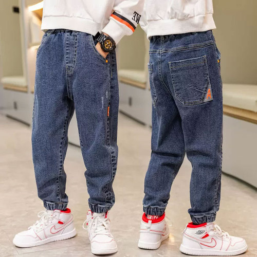 Children's clothing boys handsome jeans spring and autumn medium and large children's pants boys loose sports and casual trousers wholesale