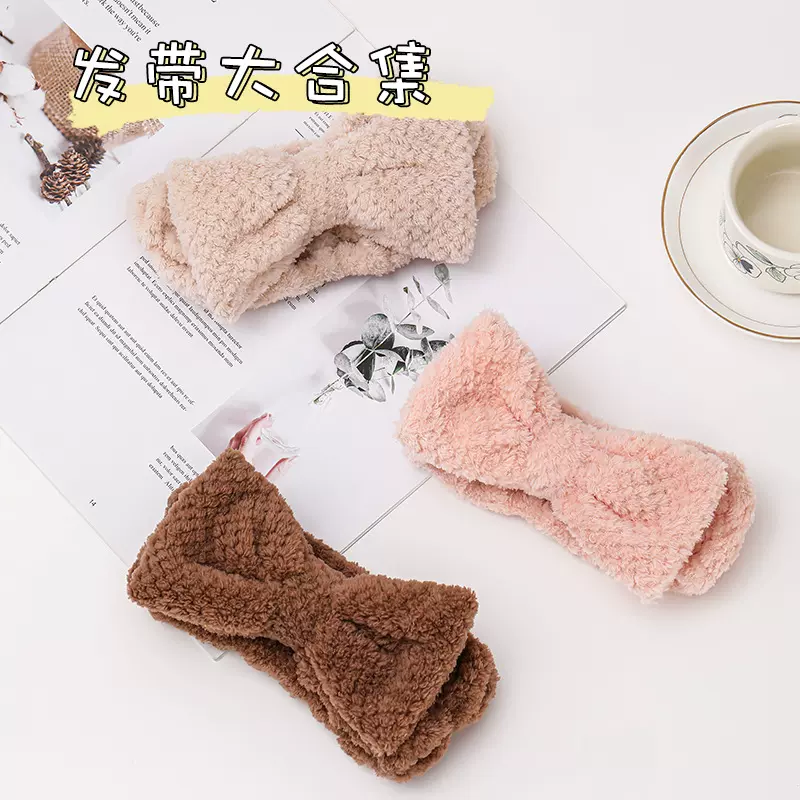 韩版菠萝格蝴蝶结洗脸发带 女生可爱化妆束发带运动头带义乌批发