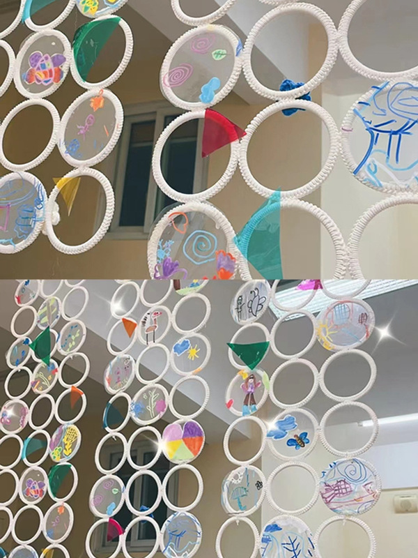 幼稚園美工区装飾ペンダント材料展示棚手作りdiy作品展示区コーナーエリア配置|undefined