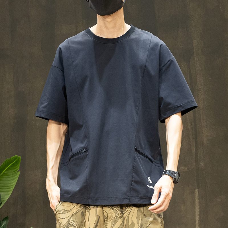 両側ファスナーデザイン感速乾半袖tシャツ男性ゆったり大きいサイズ夏冷感アイスtシャツポケット上着