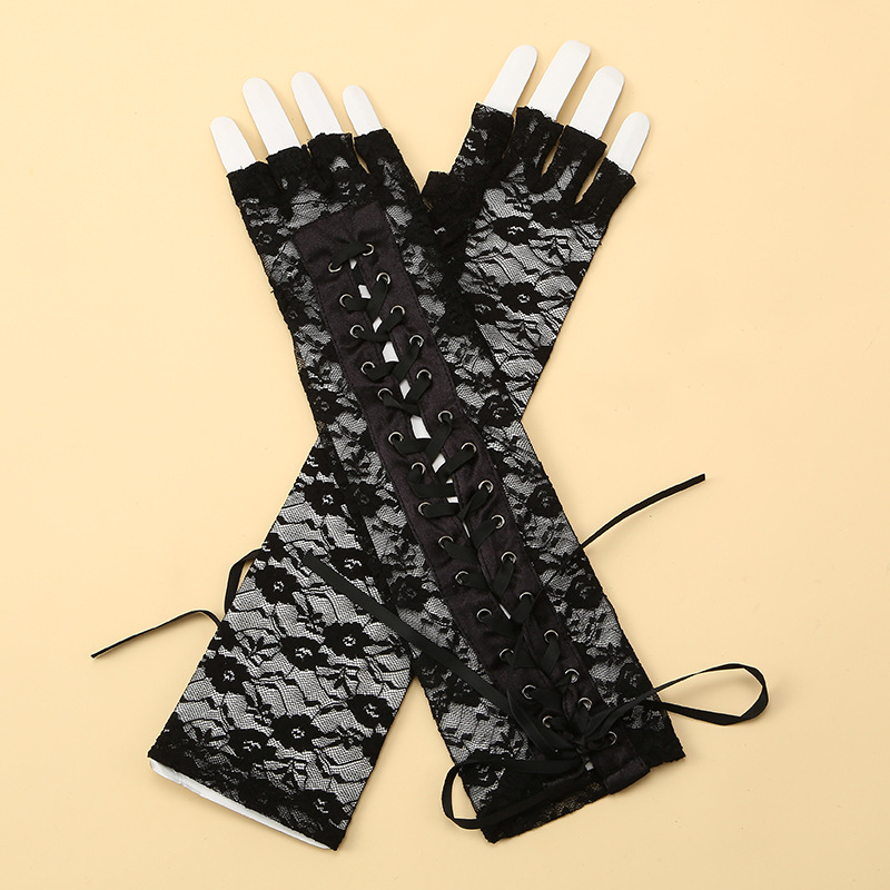 Miskon sexy medio dedo guantes de las mujeres largas con cordones mangas punk fiesta de halloween