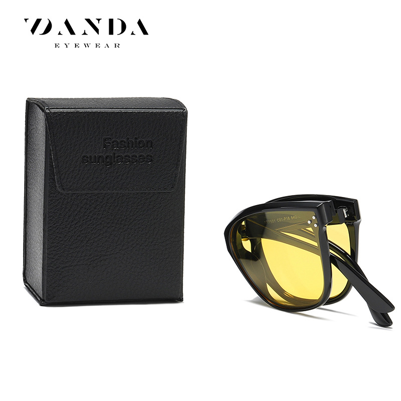 Nueva caja de almacenamiento de gafas plegables caja de cuero cuadrado negro portátil de fábrica directa TR7501 gafas caso