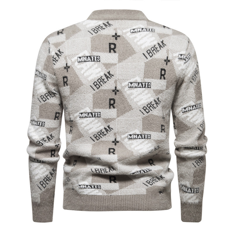 Round necked knitted autumn and winter new fashionable printed trend base sweater for men's top_voghion.com