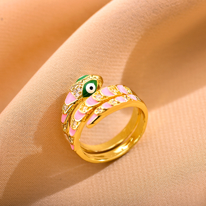 Punk Snake Copper Inlaid Zircon Rings display picture 1