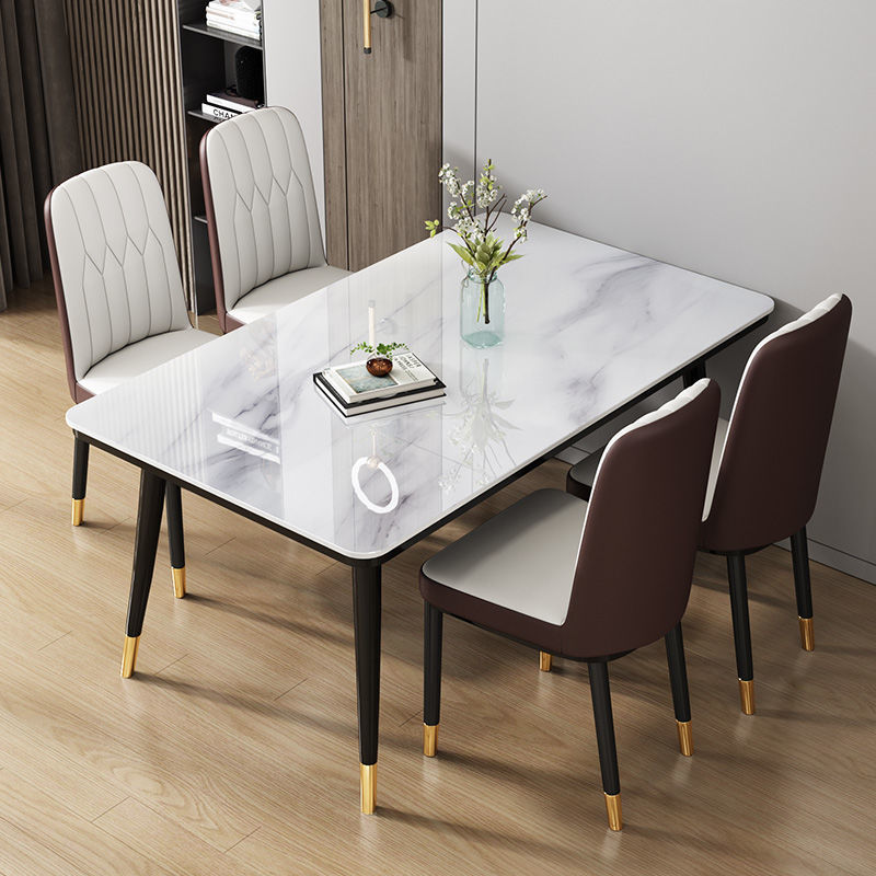 Mesa de comedor nórdica combinación de mesa de comedor doméstica de lujo ligera y simple mesa de comedor de vidrio templado imitación de mesa de comedor de mármol